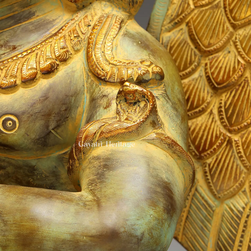 Brass Garuda in Namaskar Sitting Position – Superfine Chola Finish | Gayatri Heritage