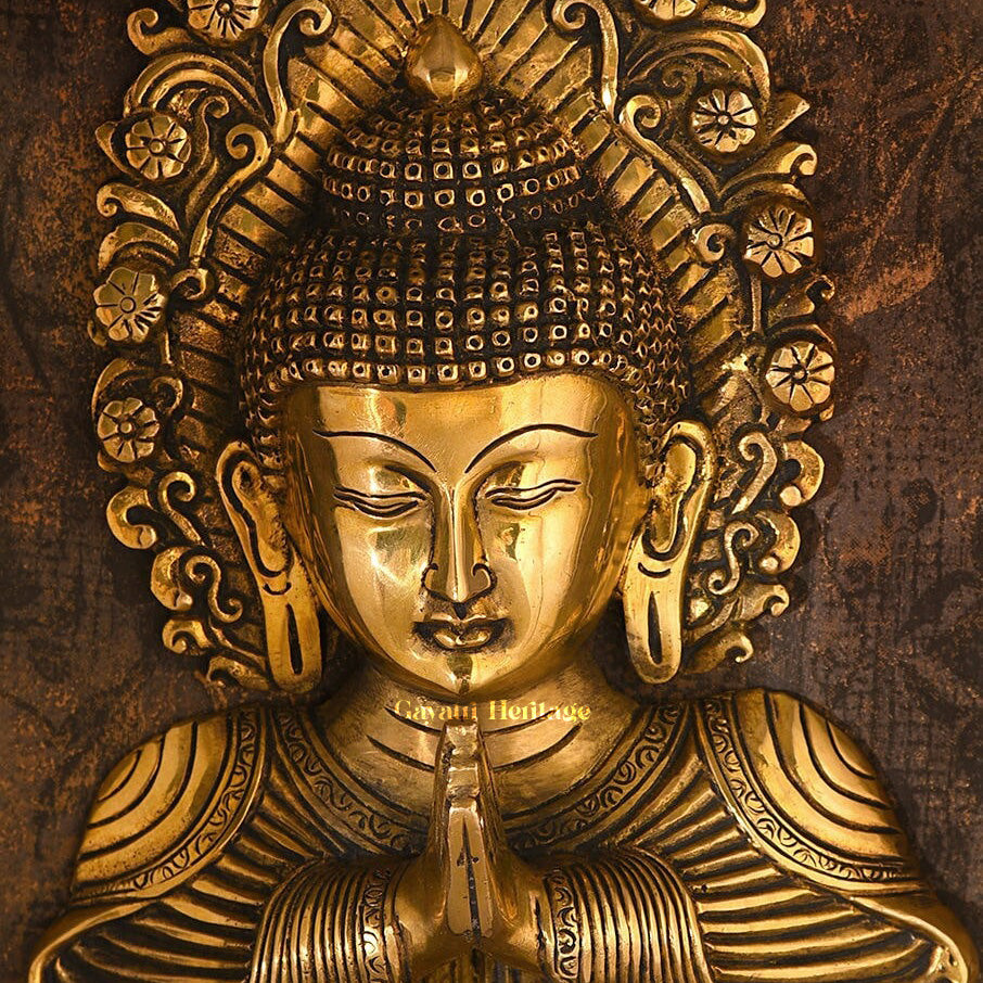 Brass Namastey Buddha Mask, 9.5 Inch | Gayatri Heritage