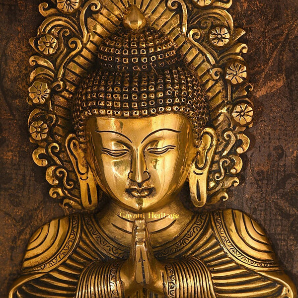 Brass Namastey Buddha Mask – Serene Wall Décor | Gayatri Heritage