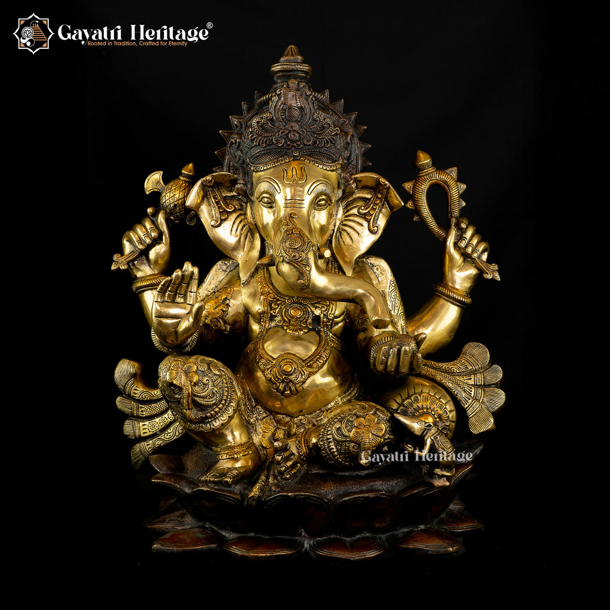 Brass Ganesh on Lotus Base – Divine Decorative Idol | Gayatri Heritage