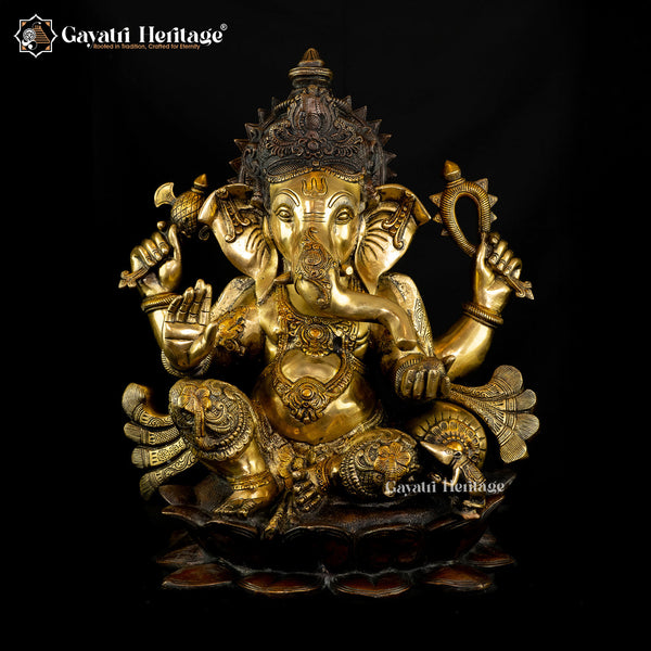 Brass Ganesh on Lotus Base – Divine Decorative Idol | Gayatri Heritage