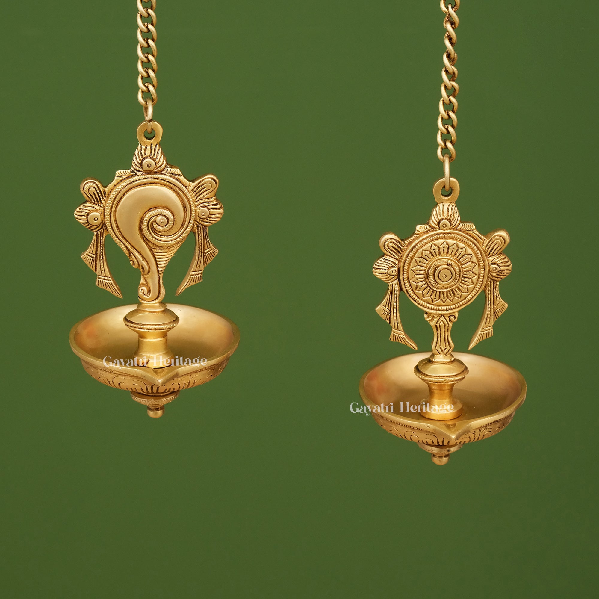 Brass Shankh Chakra Diya – Spiritual Oil Lamp for Pooja | Gayatri Heritage