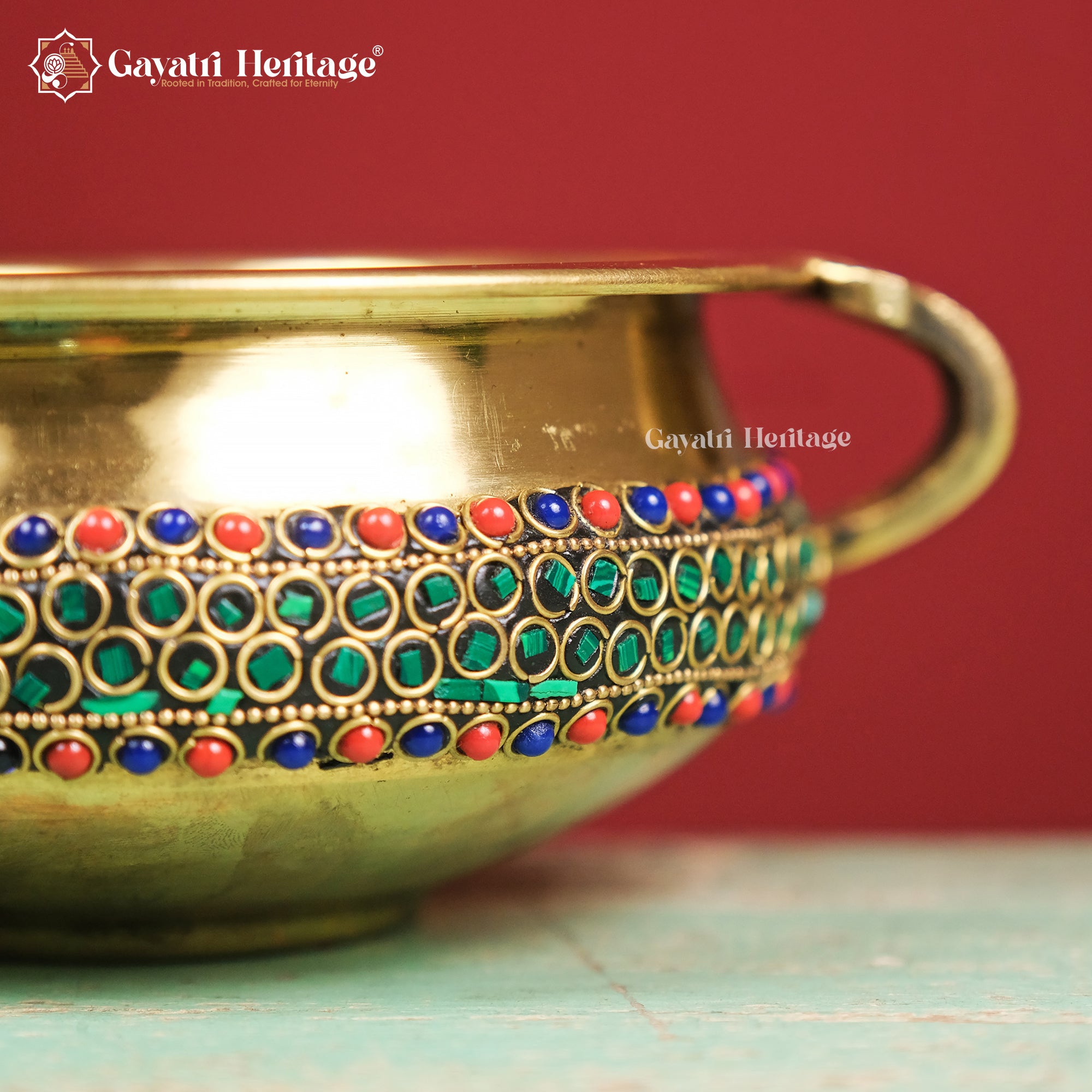 Brass Traditional Urli with Stone Work – Elegant Home Decor | Gayatri Heritage