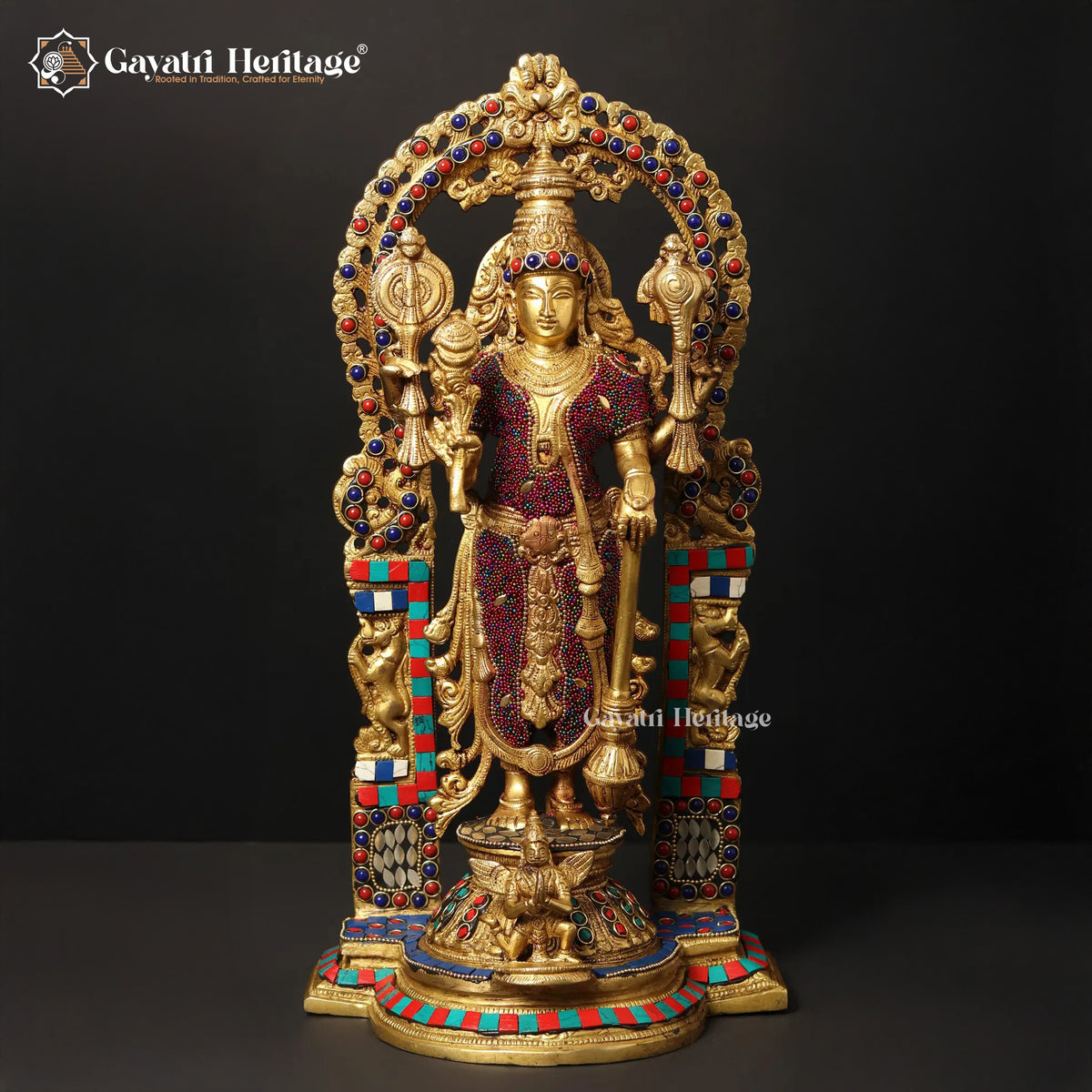 Brass Vishnu in Stone Art – Divine Sculpture for Puja | Gayatri Heritage