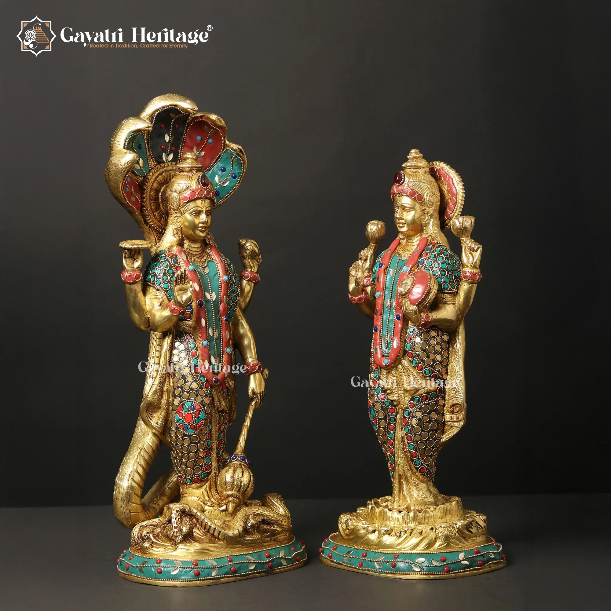 Brass Vishnu Laxmi Statue Pair – Divine Harmony for Your Home