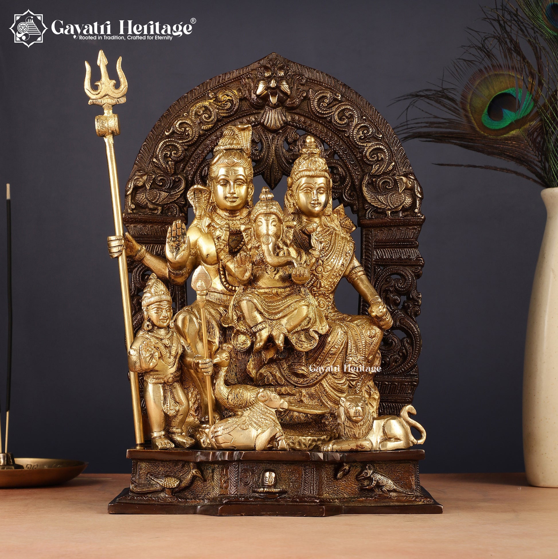 Brass Shiva Family Statue – Divine Trio Idol for Pooja | Gayatri Heritage