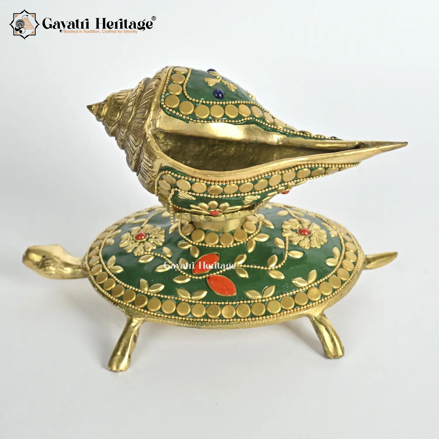 Brass Turtle with Shankh – Auspicious Stone Art Decor | Gayatri Heritage