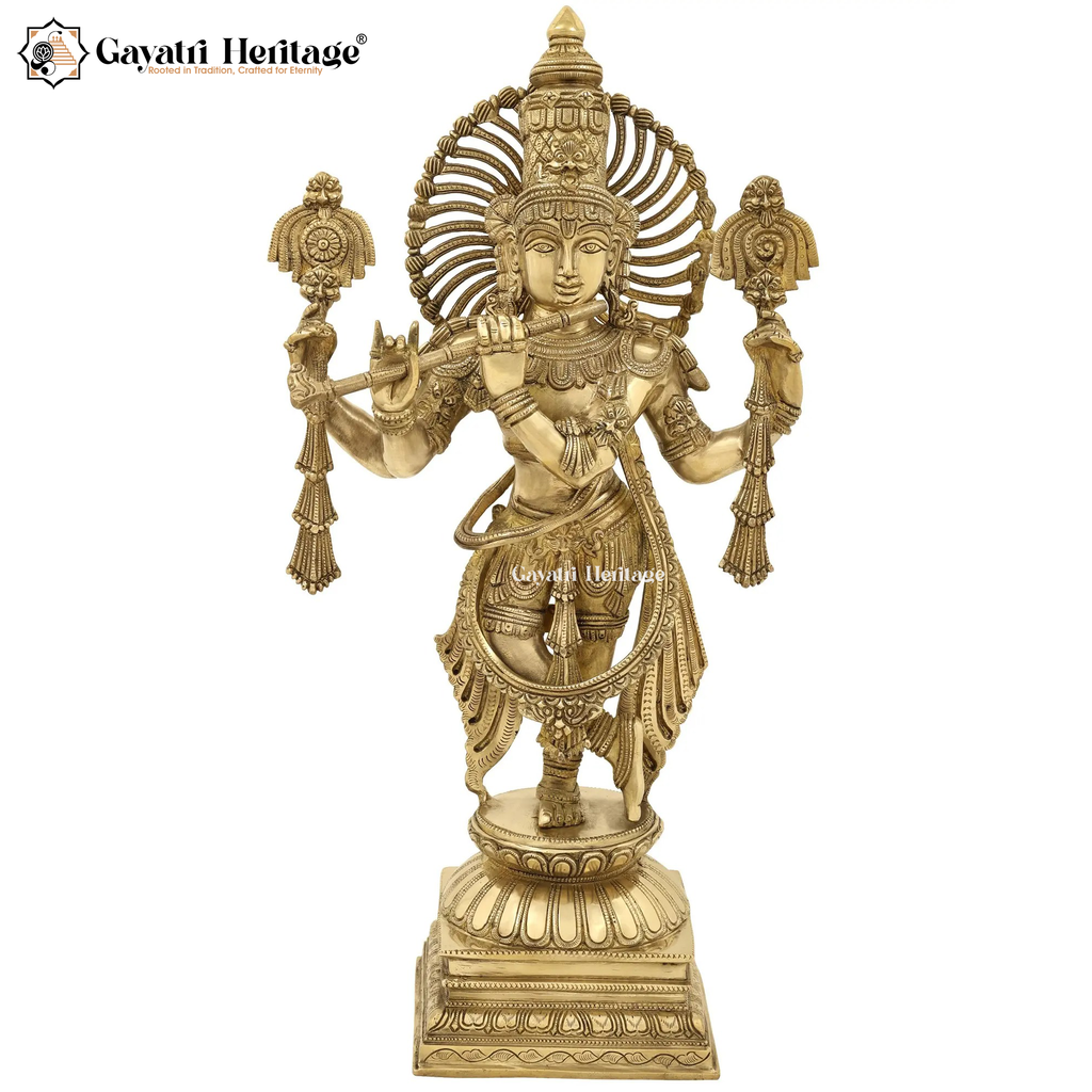 Brass Krishna Statue – Divine Flute Playing Bal Gopal Idol | Gayatri Heritage