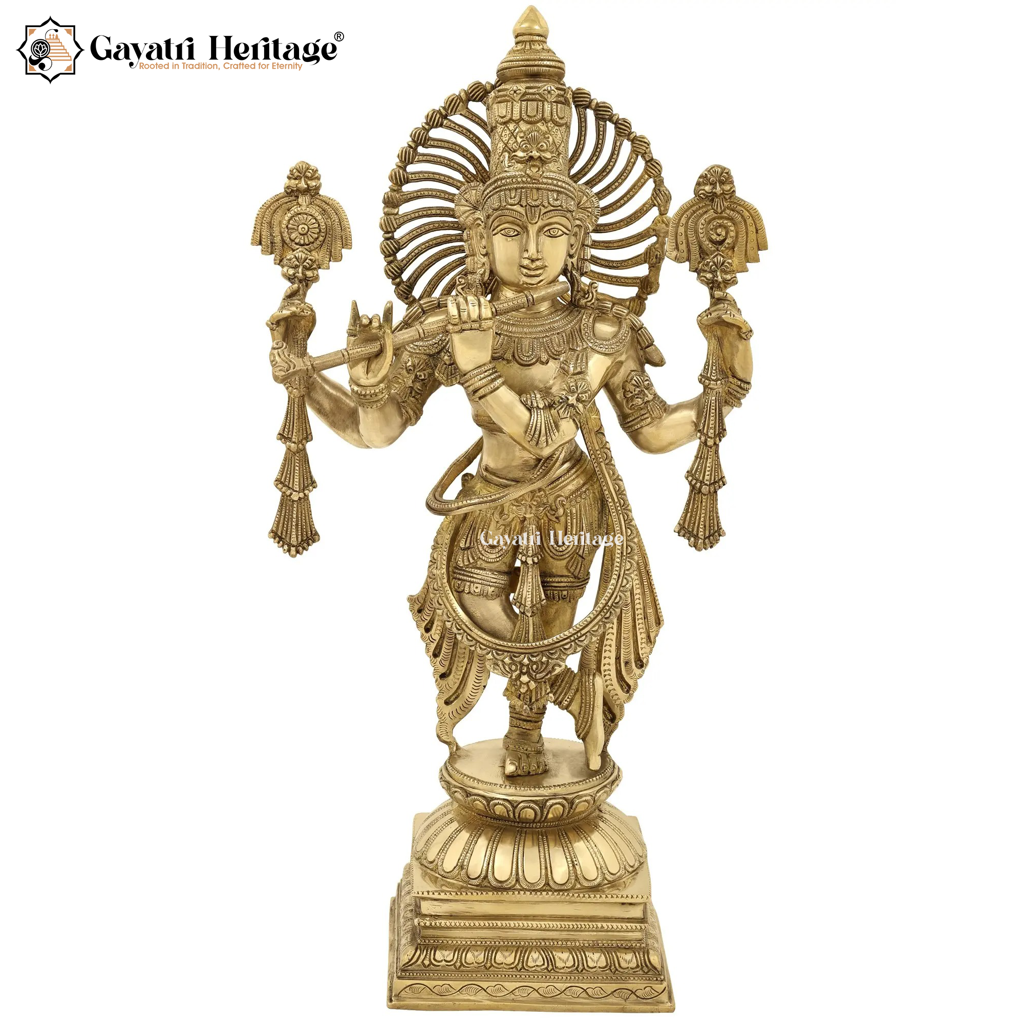 Brass Krishna Statue – Divine Flute Playing Bal Gopal Idol | Gayatri Heritage