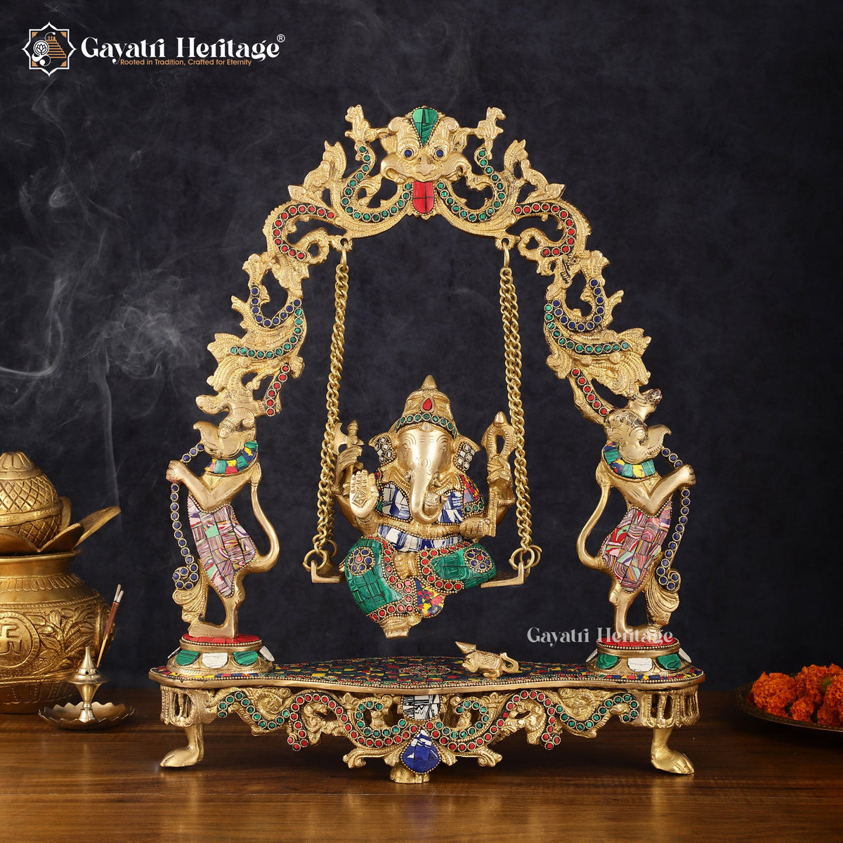 Brass Vinayagar Jhula – Handcrafted Stonework Swing for Puja