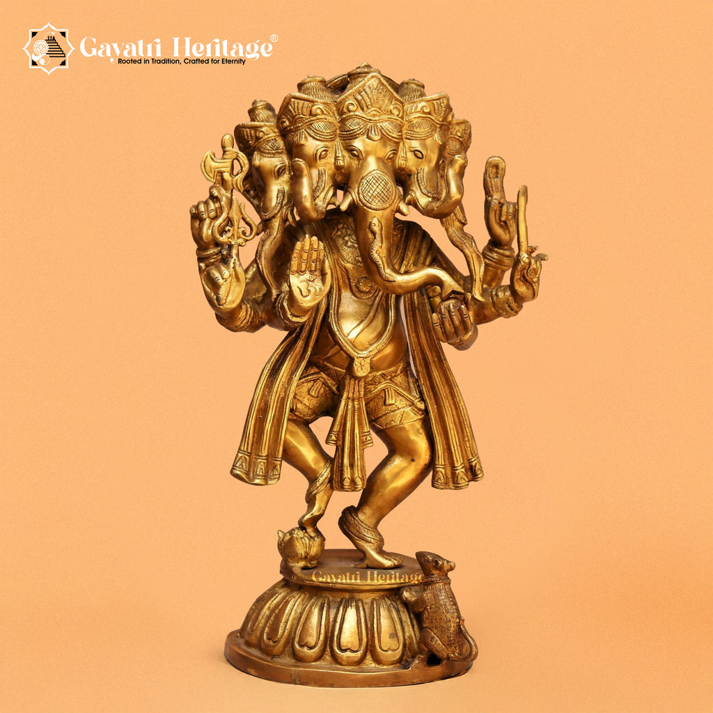Brass Panchmukhi Dancing Ganesh – Vibrant Artistic Idol | Gayatri Heritage