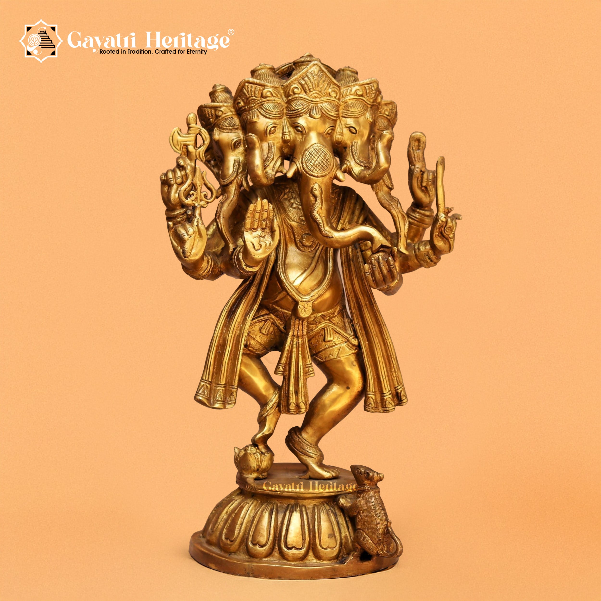 Brass Panchmukhi Dancing Ganesh – Vibrant Artistic Idol | Gayatri Heritage
