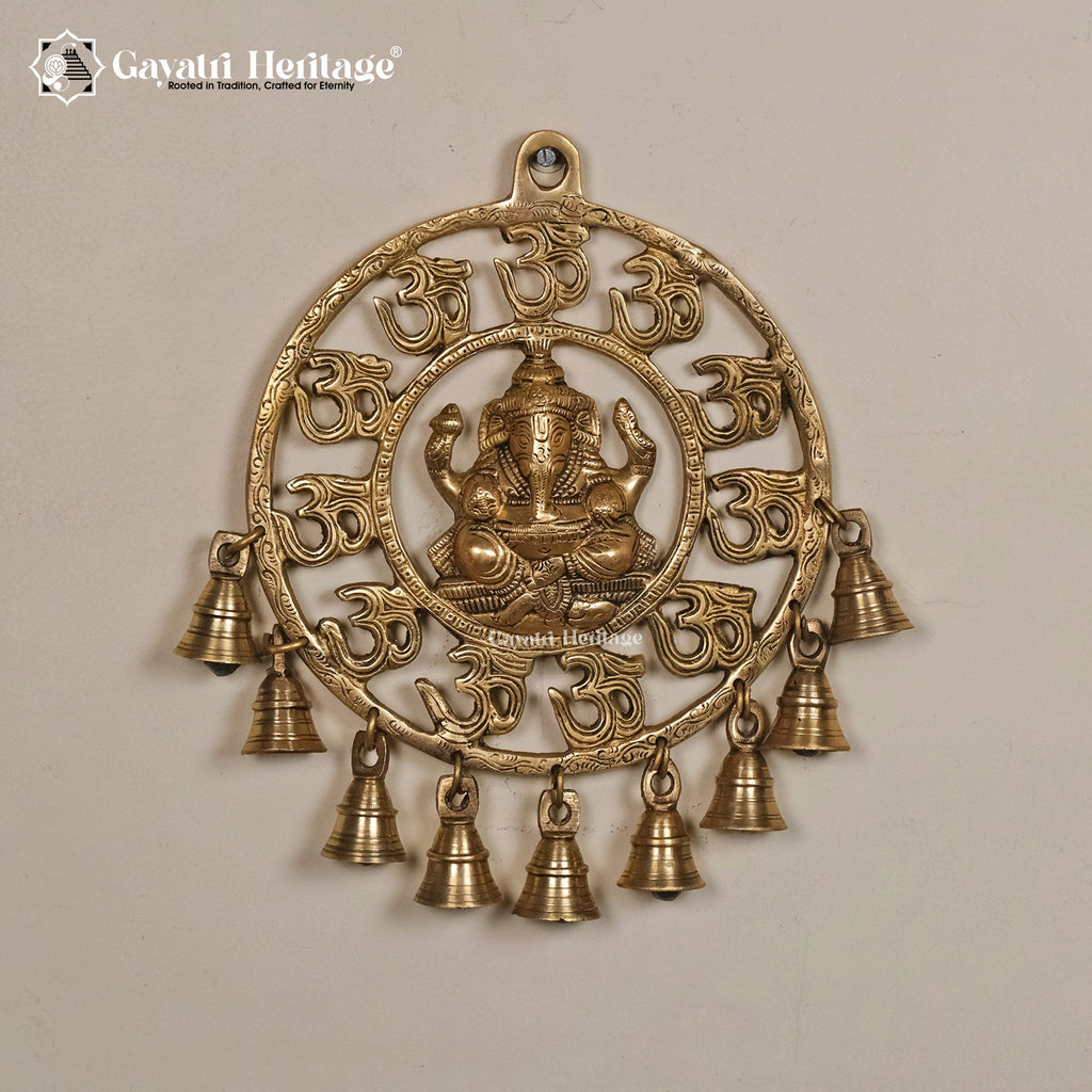 Brass Wall Hanging Ganesha – Om Decor with Bells