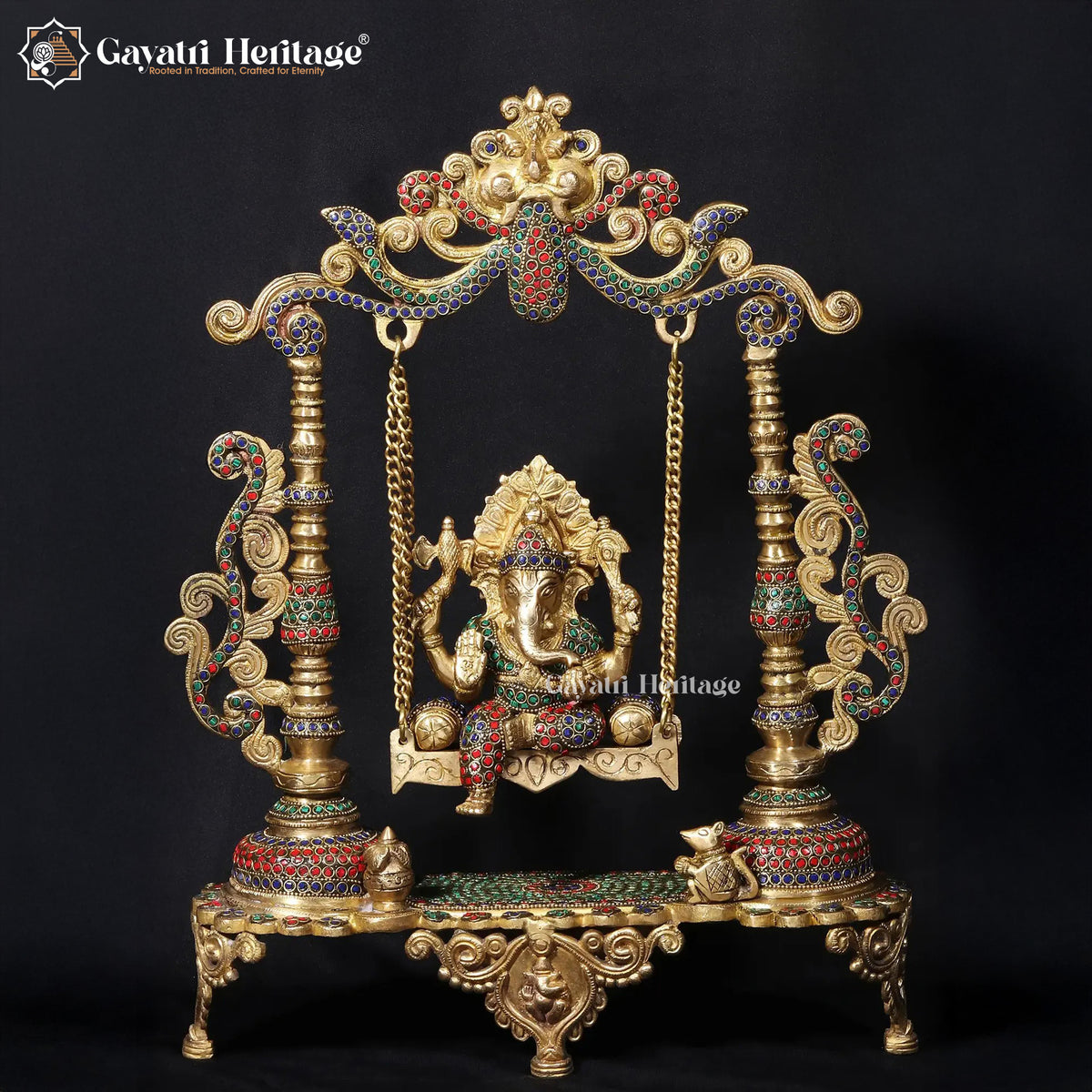Brass Vinayagar Jhula with Stone Work – Divine Swing of Lord Ganesha