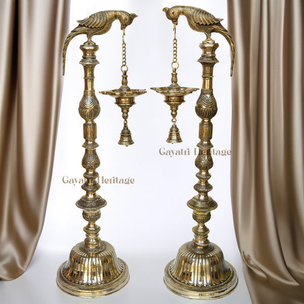 Brass Parrot Lamp with Bell – Musical Grace in Décor | Gayatri Heritage