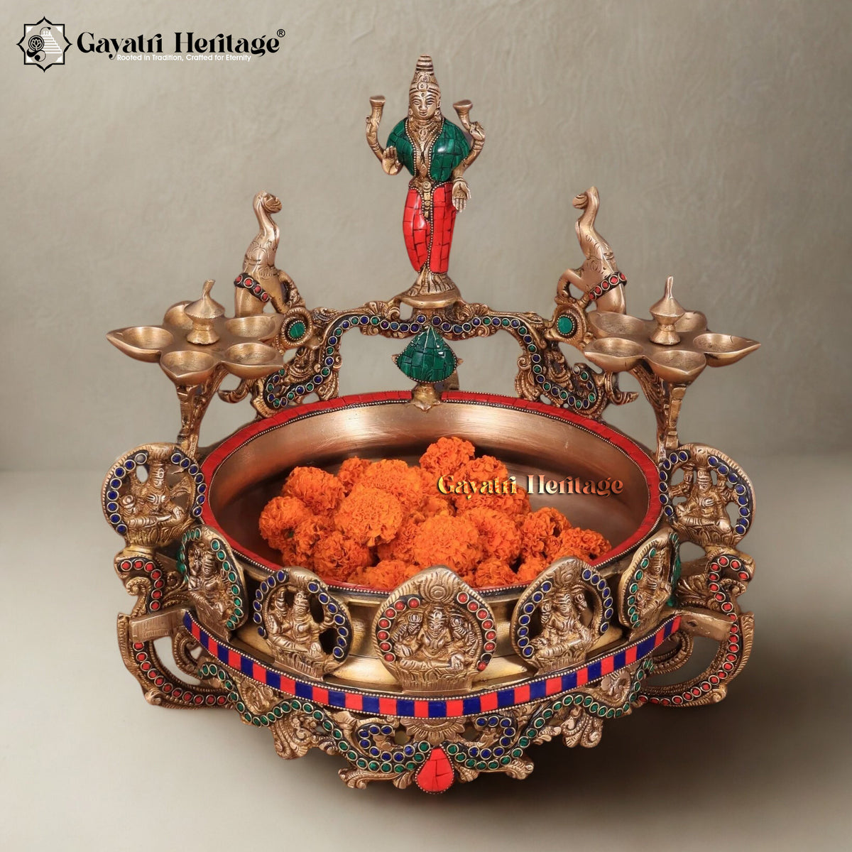 Brass Astalaxmi Urli – Sacred Religious Decor | Gayatri Heritage