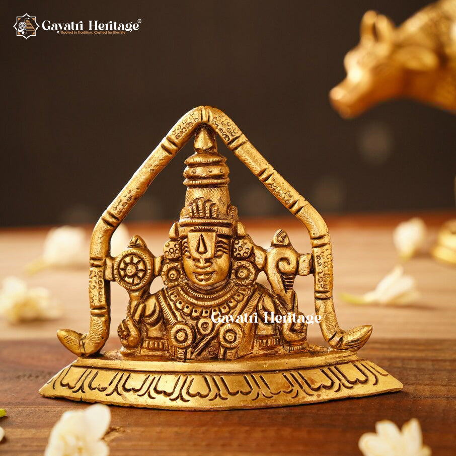 Brass Tirupati Balaji Idol – Sacred Dashboard Decor | Gayatri Heritage