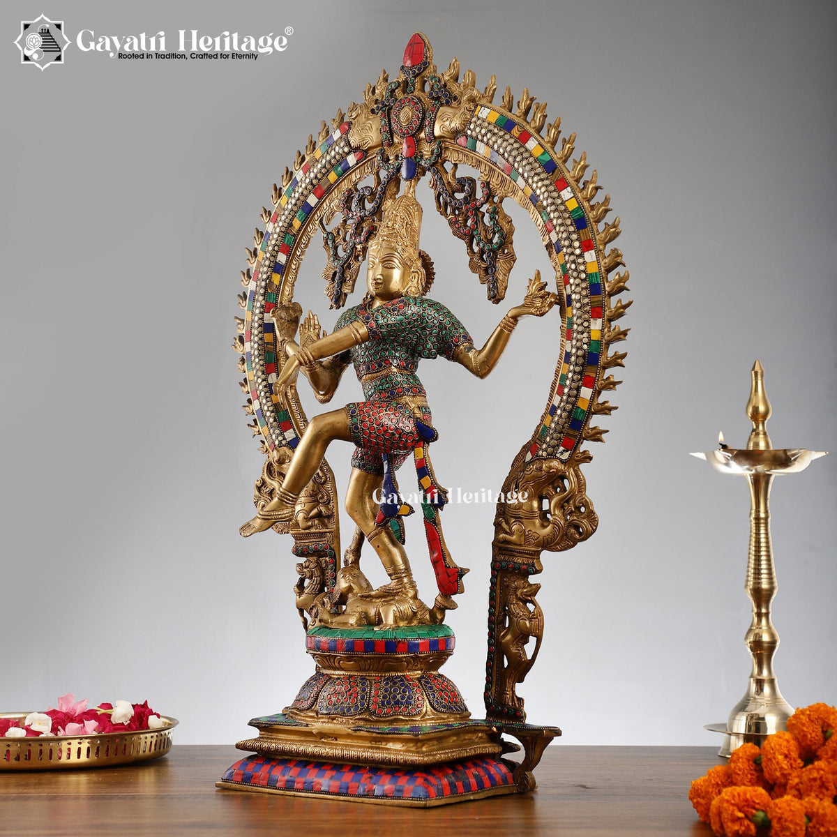 Brass Nataraj in Stone Artwork – Divine Dance of Shiva | Gayatri Heritage