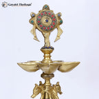 Brass Shankh Chakra Lamp Pair – Auspicious Diya Set | Gayatri Heritage