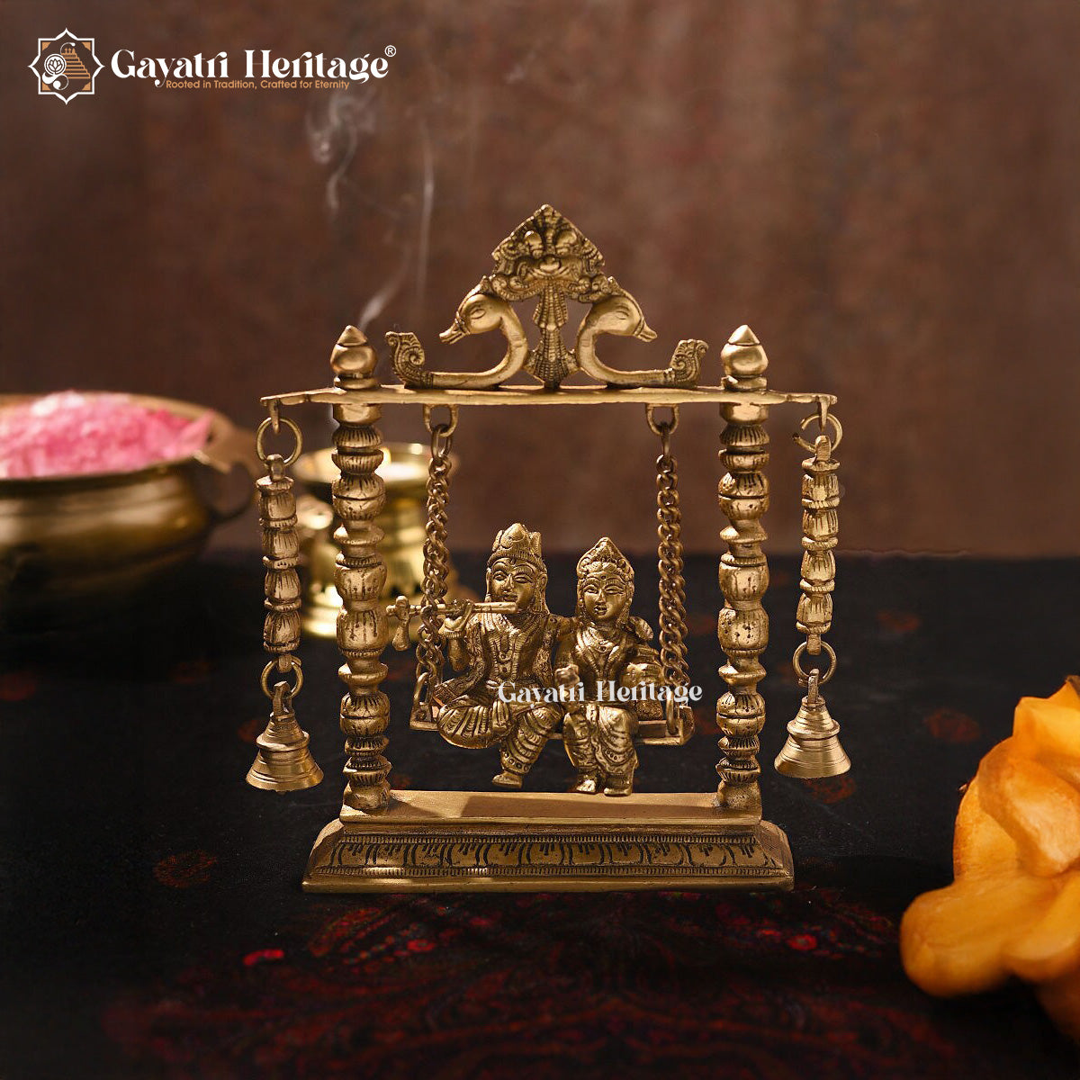 Brass Radha Krishna Jhula – Divine Swing Idol Decor | Gayatri Heritage