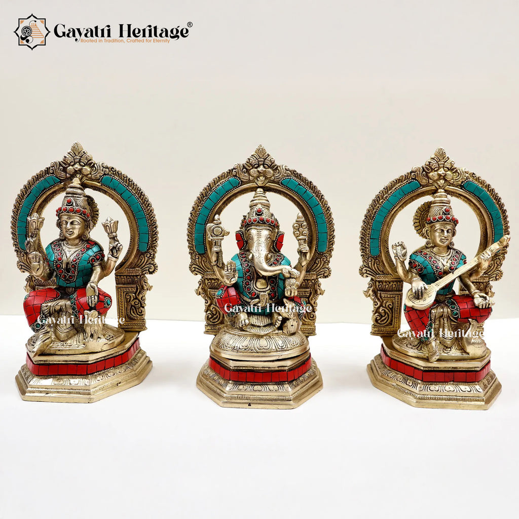 Brass Vinayagar Lakshmi Saraswati Set – Divine Trio Idol | Gayatri Heritage