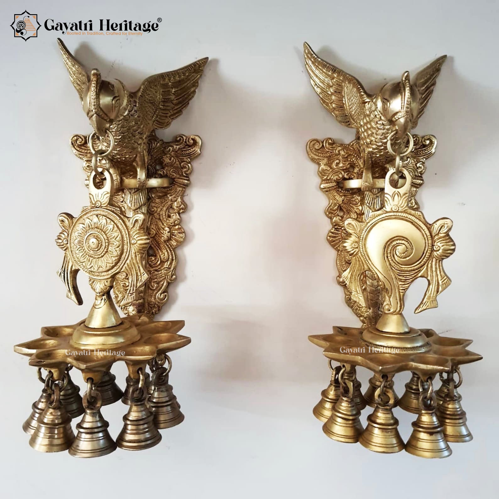 Brass Wall Hanging Parrot – Shankh Chakra Diya Decor