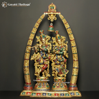Brass Radha Krishna with Arch – Exquisite Stone Work Idol