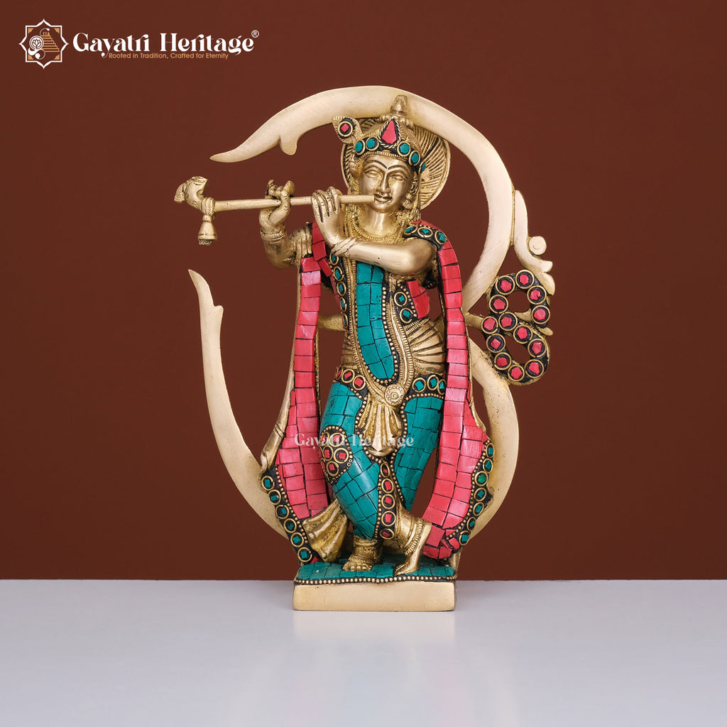 Brass Krishna Statue – Divine Om Design on Back