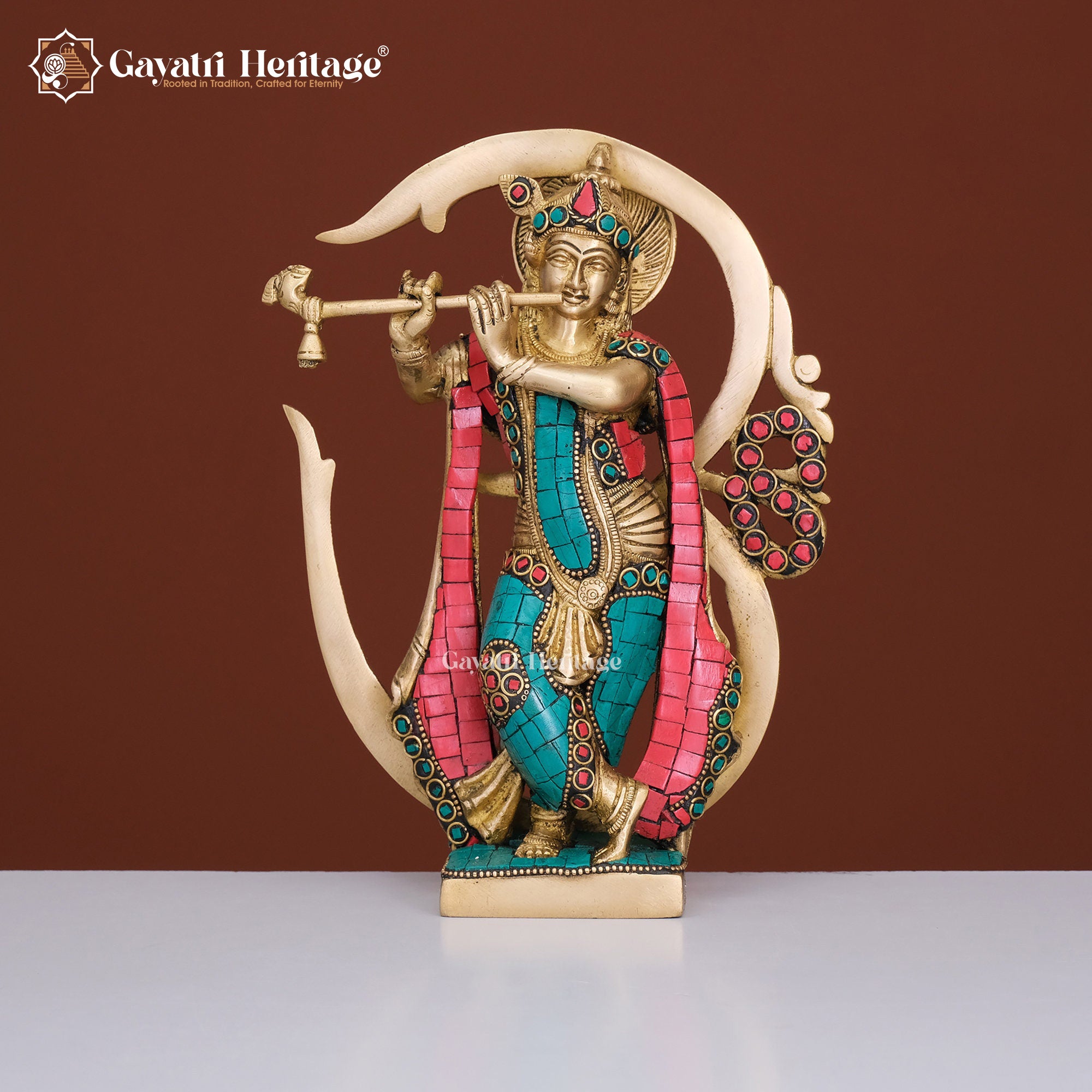 Brass Krishna Statue – Divine Om Design on Back