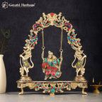 Brass Radha Krishna Jhula – Elegant Stonework Design