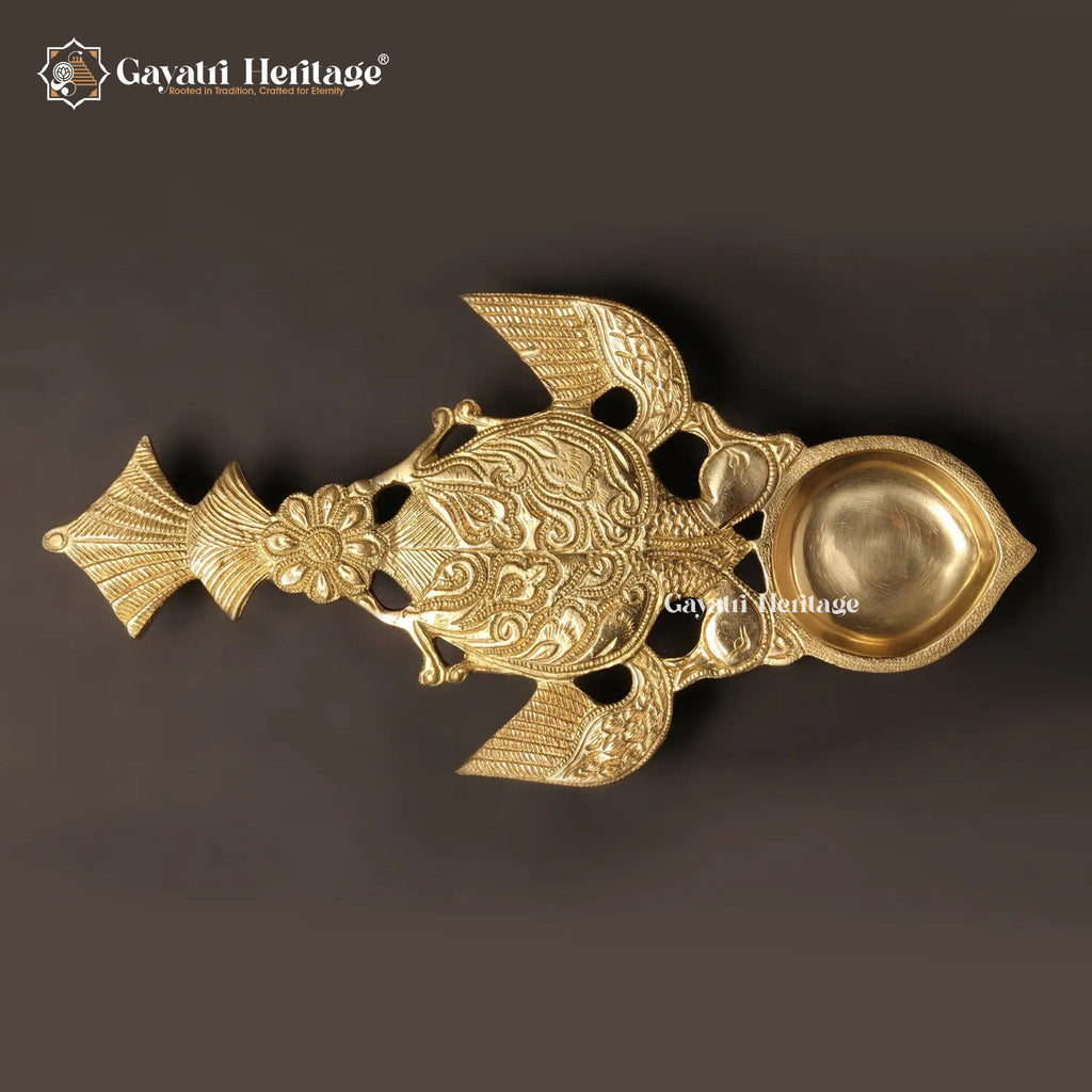 Brass Peacock Pooja Spoon – Elegant Ritual Utility | Gayatri Heritage