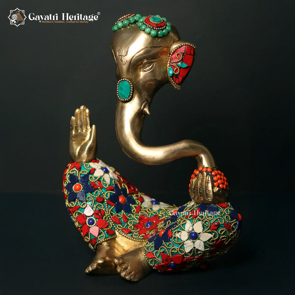Brass Hawai Vinayagar – Premium Stone Art Ganesha Idol | Gayatri Heritage