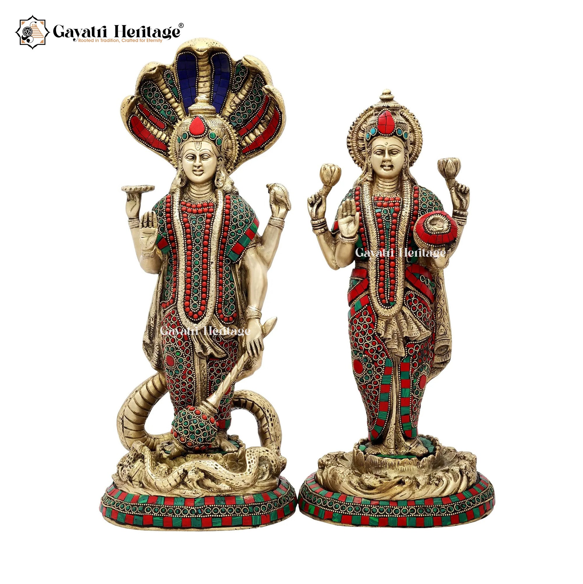 Brass Vishnu Laxmi Statue – Divine Couple for Prosperity and Protection