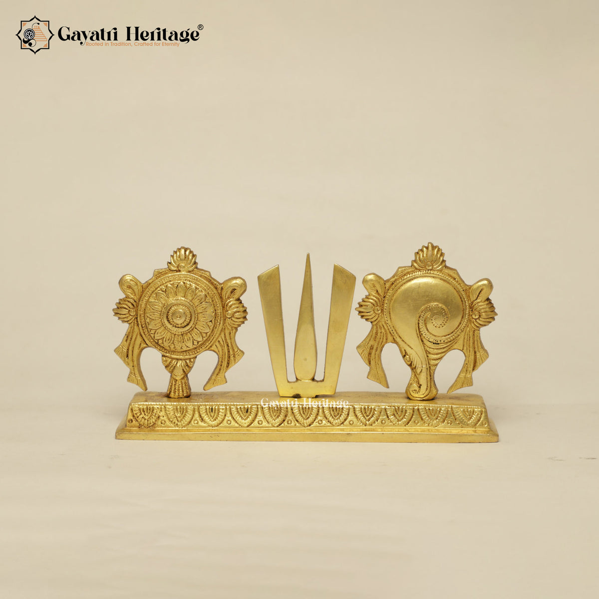 Brass Shankh Chakra Stand – Elegant Spiritual Display | Gayatri Heritage