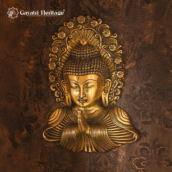 Brass Namastey Buddha Mask – Serene Wall Décor | Gayatri Heritage