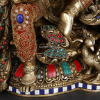 Brass Saraswati Idol with Stone Work – Divine Wisdom Statue | Gayatri Heritage