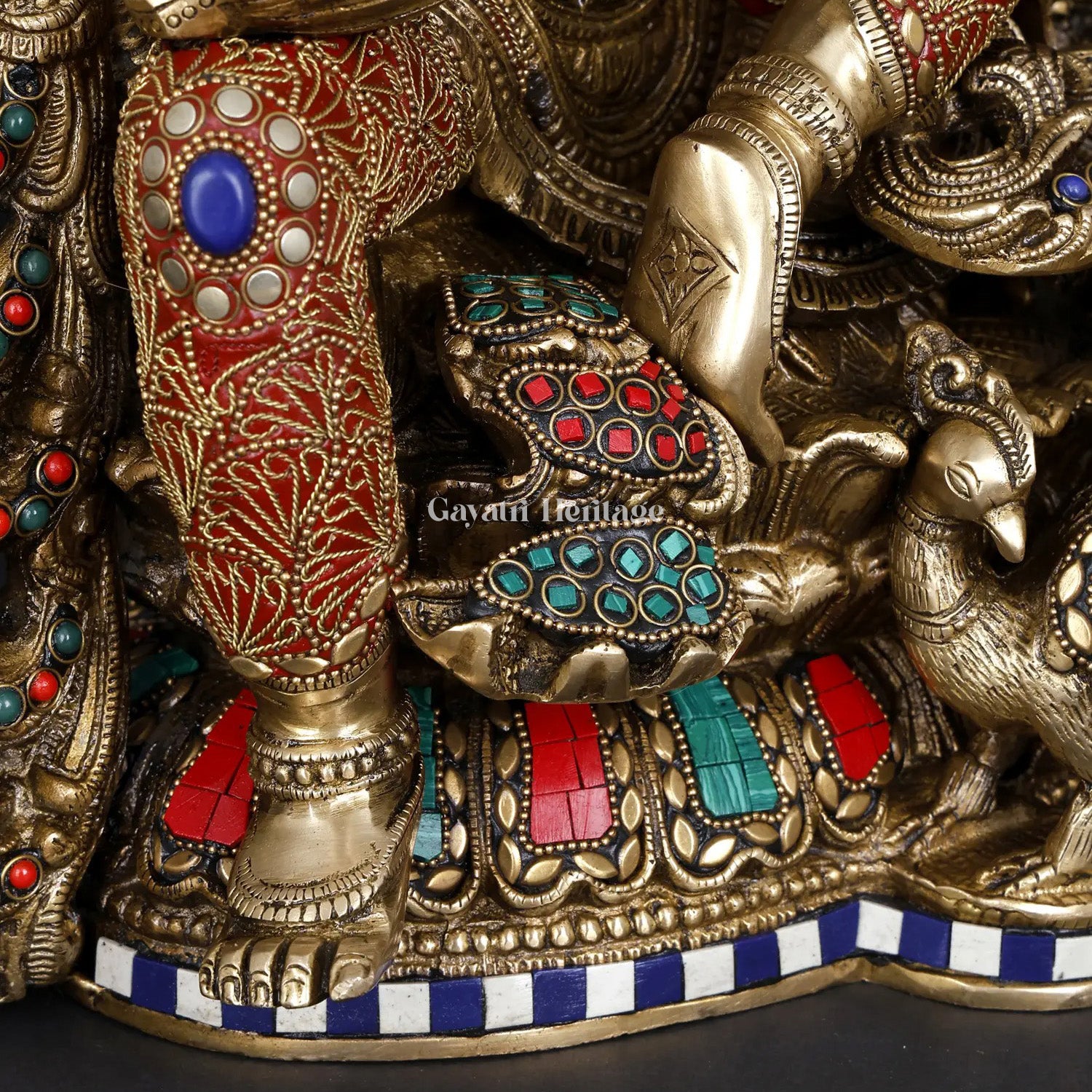 Brass Saraswati Idol with Stone Work – Divine Wisdom Statue | Gayatri Heritage