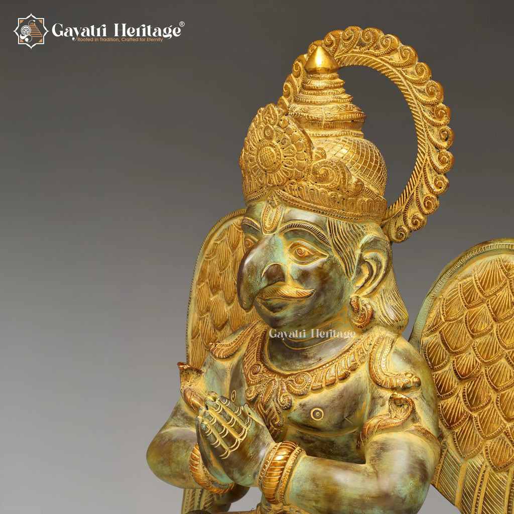 Brass Garuda in Namaskar Sitting Position – Superfine Chola Finish | Gayatri Heritage