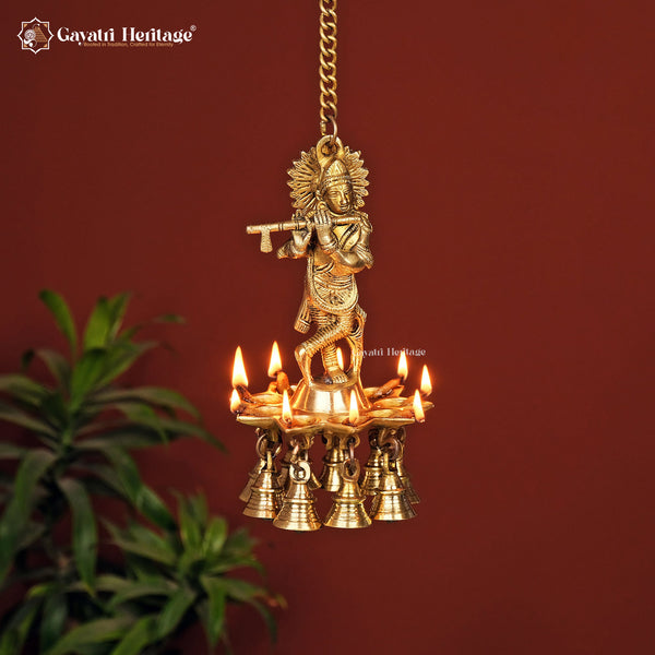 Brass Krishna Diya Wall Hanging – Divine Home Décor | Gayatri Heritage