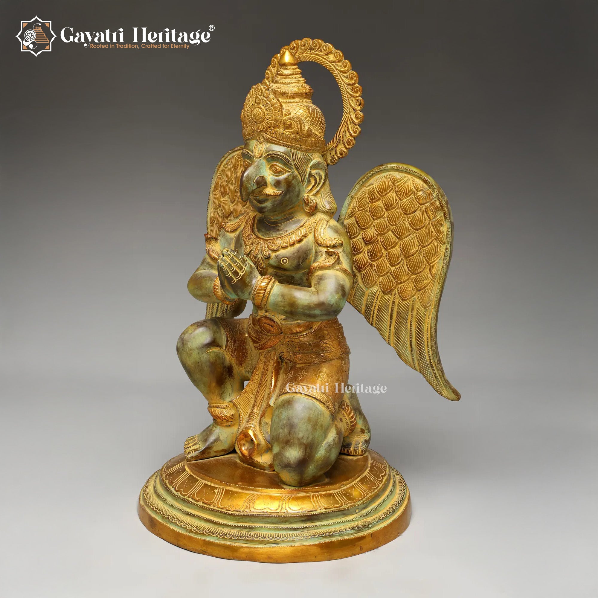 Brass Garuda in Namaskar Sitting Position – Superfine Chola Finish | Gayatri Heritage