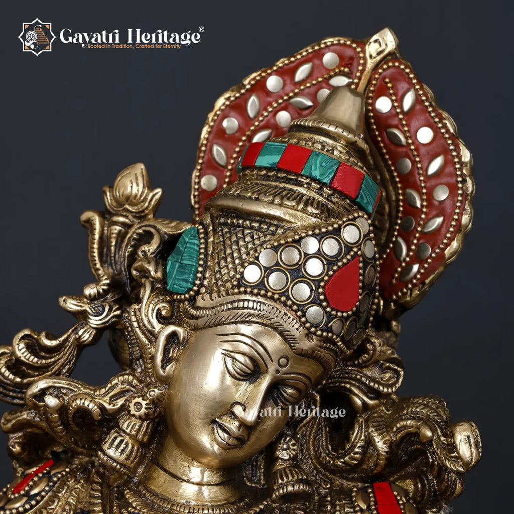 Brass Saraswati Idol with Stone Work – Divine Wisdom Statue | Gayatri Heritage