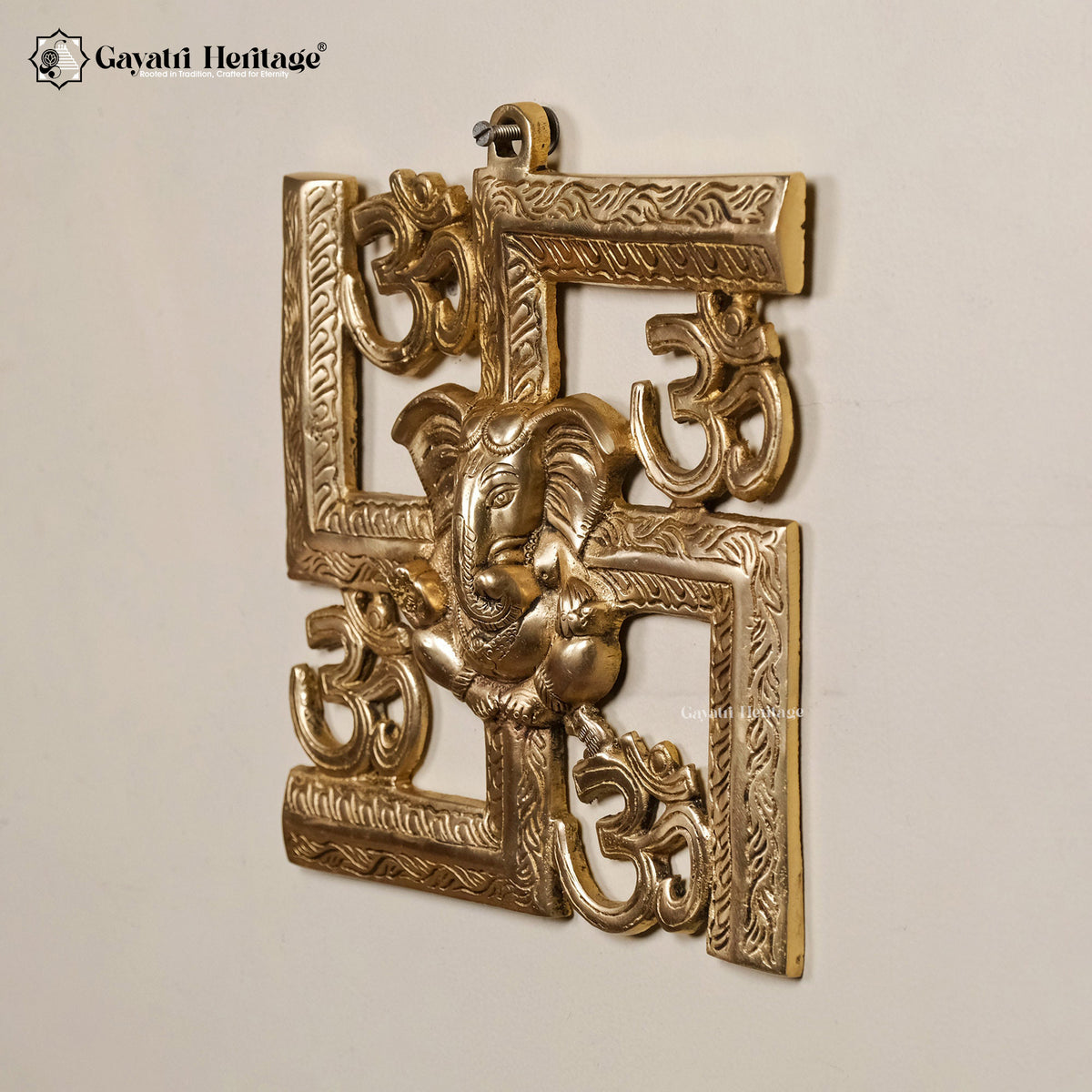 Brass Swastik Ganesh – Wall Decor Symbol of Auspiciousness | Gayatri Heritage