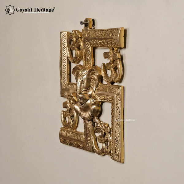 Brass Swastik Ganesh – Wall Decor Symbol of Auspiciousness | Gayatri Heritage