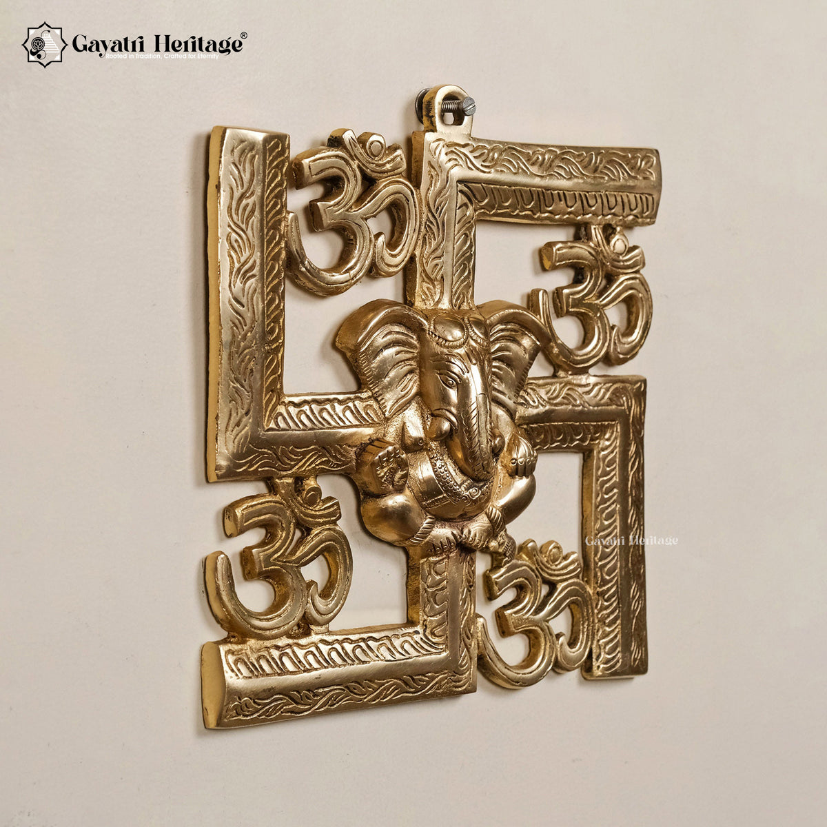 Brass Swastik Ganesh – Wall Decor Symbol of Auspiciousness | Gayatri Heritage