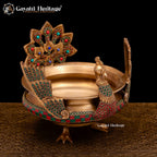 Brass Peacock Design Urli – Exquisite Stone Work Décor | Gayatri Heritage