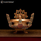 Brass Peacock Design Urli – Exquisite Stone Work Décor | Gayatri Heritage