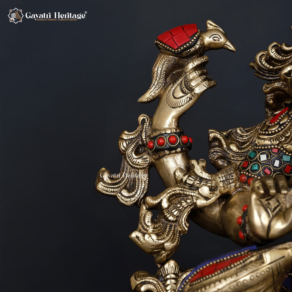 Brass Saraswati Idol with Stone Work – Divine Wisdom Statue | Gayatri Heritage