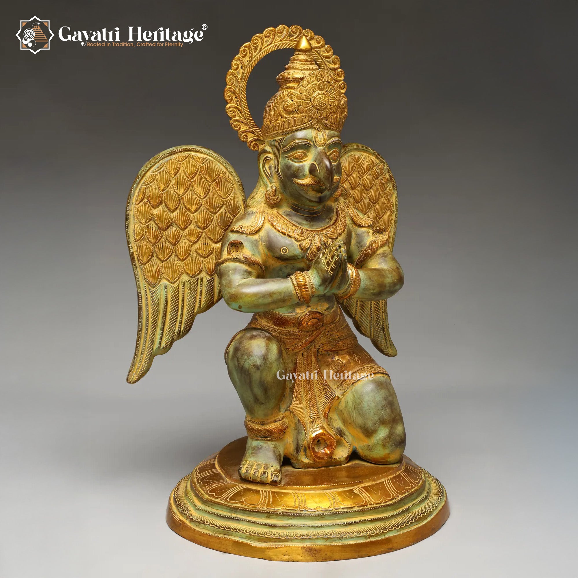 Brass Garuda in Namaskar Sitting Position – Superfine Chola Finish | Gayatri Heritage