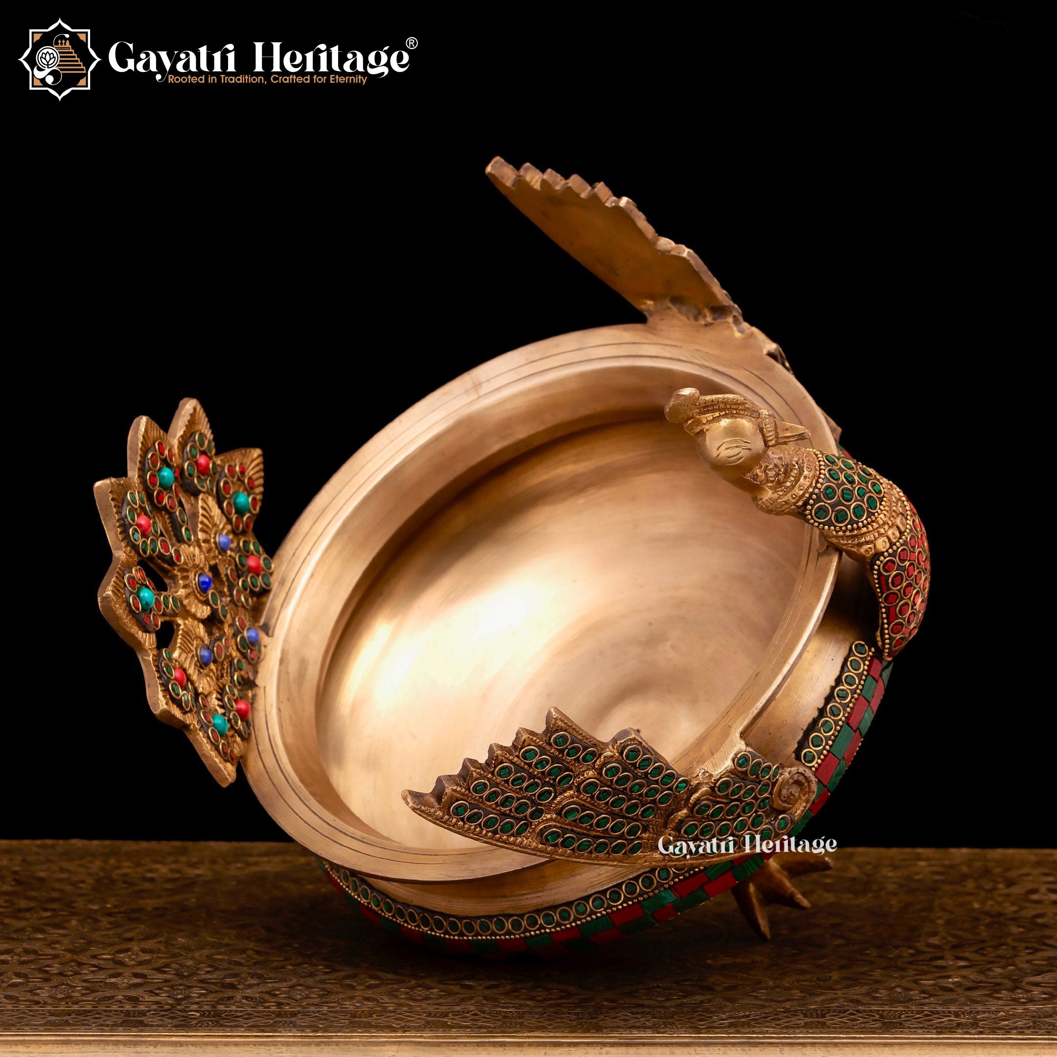 Brass Peacock Design Urli – Exquisite Stone Work Décor | Gayatri Heritage