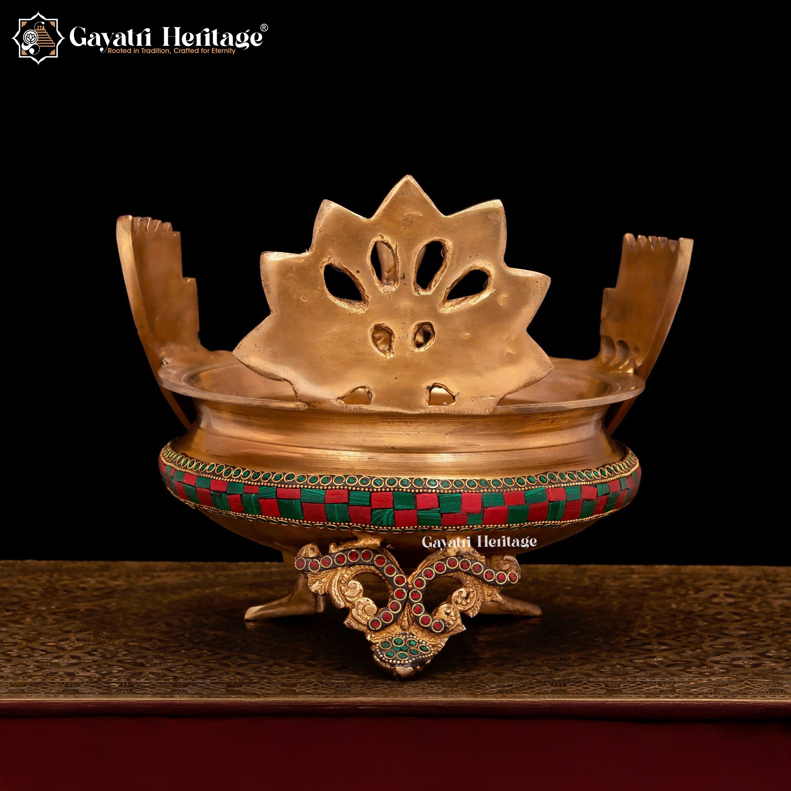 Brass Peacock Design Urli – Exquisite Stone Work Décor | Gayatri Heritage